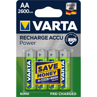Elem tölthető akku AA ceruza 2600 mAH Power 4 db/csomag, Varta Elem tölthető akku AA ceruza 2600 mAH Power 4 db/csomag, Varta
