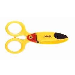 Olló, 12cm, biztonsági, műanyag tukán forma, Nebulo Irodatechnika, kellékei Nebulo