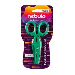 Olló, 12cm, biztonsági, műanyag krokodil forma, Nebulo Irodatechnika, kellékei Nebulo