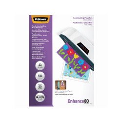 Lamináló fólia, A4, 80 mikron, fényes, öntapadó hátlappal, 100 db/doboz, Fellowes® Irodatechnika, kellékei Fellowes