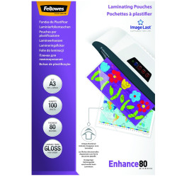 Lamináló fólia, A3, 80 mikron, fényes, 100 db/doboz, Fellowes® Irodatechnika, kellékei Fellowes