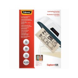 Lamináló fólia, A3, 125 micron, fényes, öntapadó hátlappal, 100 db/doboz, Fellowes® Irodatechnika, kellékei Fellowes