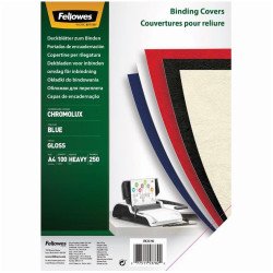 Hátlap, A4, 250 g, fényes, Fellowes® ChromoLux, 100 db/csomag, kék Irodatechnika, kellékei Fellowes