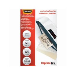 Lamináló fólia, 54x86mm, 125 mikron, fényes, 50 db/doboz, Fellowes® Irodatechnika, kellékei Fellowes