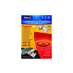 Lamináló fólia, 65x95mm, 125 mikron, fényes, 100 db/doboz, Fellowes® Irodatechnika, kellékei Fellowes