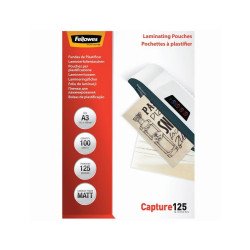 Lamináló fólia, A3, 125 mikron, matt, 100 db/doboz, Fellowes® Irodatechnika, kellékei Fellowes
