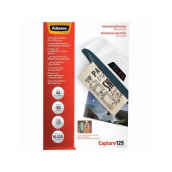 Lamináló fólia, A4, 125 mikron, fényes, öntapadó hátlappal, 100 db/doboz, Fellowes® Irodatechnika, kellékei Fellowes