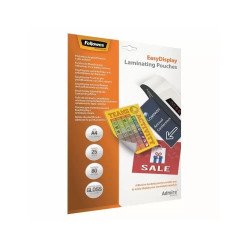 Lamináló fólia, A4, 80 mikron, fényes, öntapadó hátlappal, 25 db/csomag, Fellowes® Irodatechnika, kellékei Fellowes