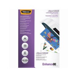 Lamináló fólia, A4, 80 mikron, fényes, 100 db/doboz, SuperQuick Fellowes® Irodatechnika, kellékei Fellowes