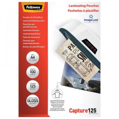 Lamináló fólia, A4, 125 micron, fényes, 100 db/doboz, Fellowes® Lamináló fólia, A4, 125 micron, fényes, 100 db/doboz, Fellowes®