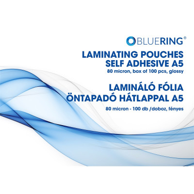 Lamináló fólia A5, 80 micron öntapadó hátlappal 100 db/doboz, Bluering®,