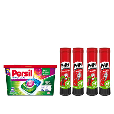 Ragasztóstift 11 g AKCIÓS CSOMAG + Persil Discs Color mosókapszula 100x11 g (4x25 db ) stift Pritt