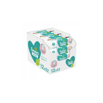 Nedves törlőkendő 12 x 52 lap/doboz Pampers Sensitive Nedves törlőkendő 12 x 52 lap/doboz Pampers Sensitive