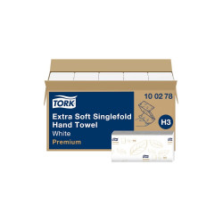Kéztörlő 2 rétegű hajtogatott 200 lap/csomag 22,6 x 23 cm 15 csomag/karton Premium Extra Soft H3 Tork_100278 fehér