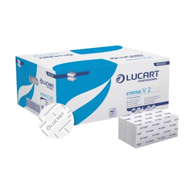 Kéztörlő 2 rétegű V hajtogatású 190 lap/cs 20 cs/karton Strong Lucart_863045 hófehér