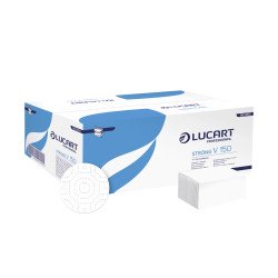 Kéztörlő 2 rétegű V hajtogatású 100 % cellulóz 190 lap/cs 20 cs/karton Lucart Strong V2.25_863051 hófehér Iroda üzemeltetés, munkavédelem Lucart