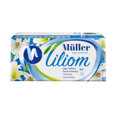 Papírzsebkendő 3 rétegű 100 db/csomag Liliom illatmentes Papírzsebkendő 3 rétegű 100 db/csomag Liliom illatmentes