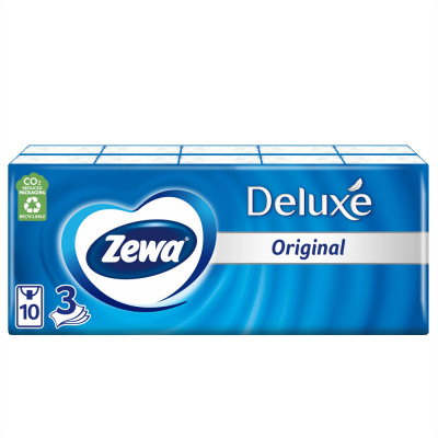 Papírzsebkendő 3 rétegű 10 x 10 db/csomag Zewa Deluxe illatmentes Papírzsebkendő 3 rétegű 10 x 10 db/csomag Zewa Deluxe illatmentes