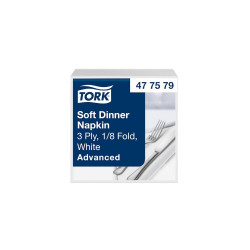 Szalvéta 3 rétegű 1/8 hajtású 39,5 x 39 cm 100 lap/csomag Advanced Soft Dinner Tork_477579 fehér