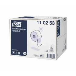 Toalettpapír 2 rétegű közületi átmérő: 18,8 cm 850 lap/170 m/tek 12 tek/karton Soft Mini Jumbo Premium Tork_110253 fehér Iroda üzemeltetés, munkavédelem Tork