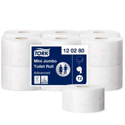 Toalettpapír 2 rétegű közületi átmérő: 18,8 cm 850 lap/170 m/tekercs 12 tekercs/karton Mini Jumbo Tork_120280 fehér Iroda üzemeltetés, munkavédelem Tork