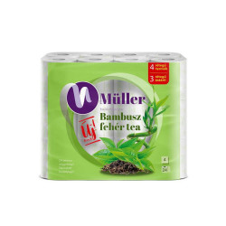 Toalettpapír 4 rétegű 100% cellulóz 24 tekercs/csomag Bambusz Müller fehér tea Iroda üzemeltetés, munkavédelem Müller