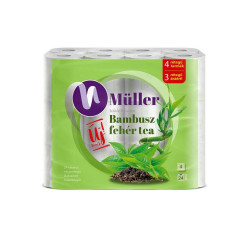 Toalettpapír 4 rétegű 100% cellulóz 24 tekercs/csomag Bambusz Müller fehér tea Iroda üzemeltetés, munkavédelem Müller