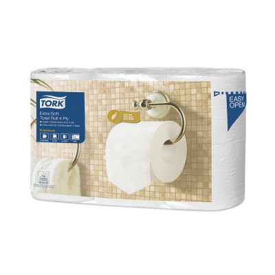 Toalettpapír 4 rétegű kistekercses átmérő: 11,8 cm 153 lap/tekercs 6 tekercs/csomag Extra Soft T4 Tork_110406 fehér