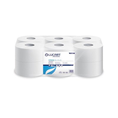 Toalettpapír 2 rétegű közületi átmérő 19 cm 100 % cellulóz 12 tekercs/karton 19 J PLUS Strong Lucart_812201J hófehér