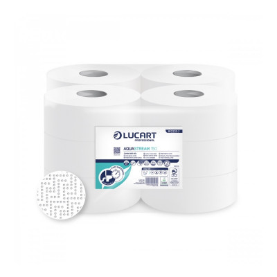 Toalettpapír 2 rétegű közületi átmérő: 19 cm 100 % cellulóz 12 tekercs/karton Aquastream 150 Lucart_812223J hófehér