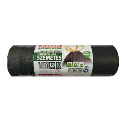 Szemeteszsák zárószalagos 130 liter 75 x 100 cm 10 db/tekercs Mazzini fekete Iroda üzemeltetés, munkavédelem Mazzini