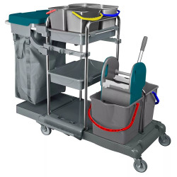 Takarítókocsi króm vázas 2 x 18 liter és 4 x 5 literes vödörrel KA405FK