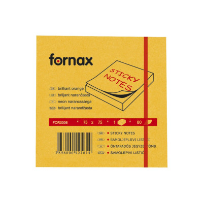 Jegyzettömb öntapadó, 75x75mm, 80lap, Fornax neon narancs Jegyzettömb öntapadó, 75x75mm, 80lap, Fornax neon narancs