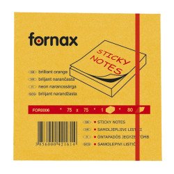 Jegyzettömb öntapadó, 75x75mm, 80lap, Fornax neon narancs Író- irodaszer, papíráru Fornax