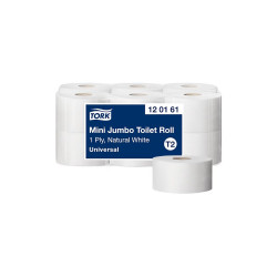 Toalettpapír 1 rétegű közületi átmérő: 18,8 cm 1200 lap//tekercs 12 tek/karton Universal Mini Jumbo T2 Tork_120161 fehér