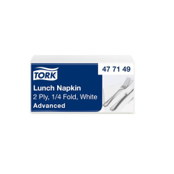 Szalvéta 2 rétegű 1/4 hajtású 32,8 x 32,5 cm 200 lap/csomag Advanced Lunch Tork_477149 fehér