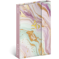 Határidőnapló mágnessel záródó, krémszínű lapokkal Pink Marble 110×160 mm, Presco