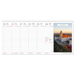 Asztali naptár fehér lapokkal 320 × 150 mm Magyarország fekvő műbör hátlappal zöld Dayliner 2024.