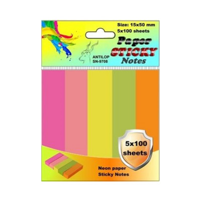 Jelölőcímke 15x50mm, 5x100lap papír, neon színek Antilop Jelölőcímke 15x50mm, 5x100lap papír, neon színek Antilop