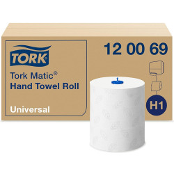 Kéztörlő 2 rétegű tekercses átmérő: 19 cm 150 m/600 lap/tekercs 6 tekercs/karton Universal Matic® H1 TORK_120069 fehér Iroda üzemeltetés, munkavédelem Tork