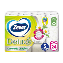 Toalettpapír 3 rétegű kistekercses 100% cellulóz 24 tekercs/csomag Deluxe Zewa Camomile Comfort hófehér Iroda üzemeltetés, munkavédelem Zewa