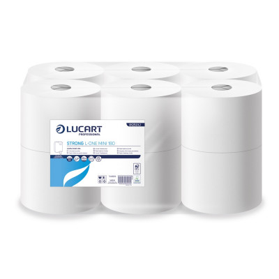 Toalettpapír 2 rétegű közületi átmérő:18,2 cm laponkénti adagolás 12 tek/csom Strong L-One Mini Lucart_812501J hófehér Toalettpapír 2 rétegű közületi átmérő:18,2 cm laponkénti adagolás 12 tek/csom Strong L-One Mini Lucart_812501J hófehér