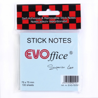 Jegyzettömb öntapadó, 75x75mm, 100lap Evoffice, pastell kék