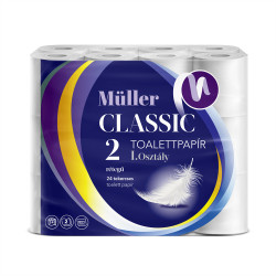 Toalettpapír 2 rétegű kistekercses 100% cellulóz 100 lap/tekercs 24 tekercs/csomag Müller Classic Iroda üzemeltetés, munkavédelem Müller