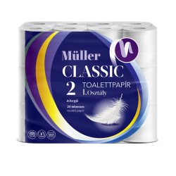 Toalettpapír 2 rétegű kistekercses 100% cellulóz 100 lap/tekercs 24 tekercs/csomag Müller Classic Iroda üzemeltetés, munkavédelem Müller