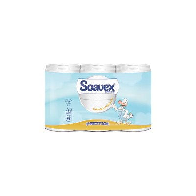 Toalettpapír 3 rétegű kistekercses 100% cellulóz 170 lap/tekercs 12 tekercs/csomag Soavex Maxi Prestige_Paperdi Toalettpapír 3 rétegű kistekercses 100% cellulóz 170 lap/tekercs 12 tekercs/csomag Soavex Maxi Prestige_Paperdi