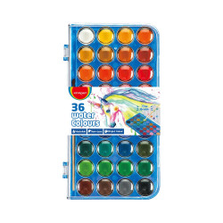 Vízfesték készlet, 23 mm x 36 szín, ecsettel, műanyag dobozban, Keyroad Író- irodaszer, papíráru Keyroad