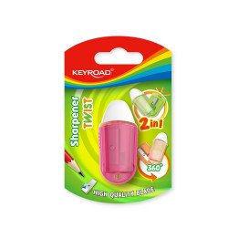 Hegyező, 1 lyukú, radírral, 1 db/bliszter, Keyroad Twist, vegyes színek Író- irodaszer, papíráru Keyroad