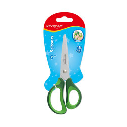 Olló, 15 cm, hegyes, 1 db/bliszter, Keyroad Soft Grip, vegyes színek Irodatechnika, kellékei Keyroad