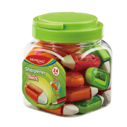 Hegyező, 1 lyukú, radírral, 24 db/display, Keyroad Twist, vegyes színek Író- irodaszer, papíráru Keyroad